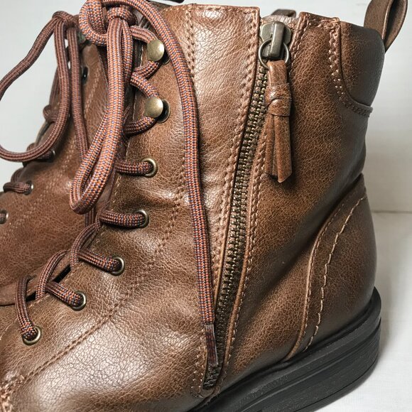 Baretraps Amy Sue Brown LaceUp Side Zip Ankle Boots Womens 10M Moto Combat Biker - Picture 3 of 9